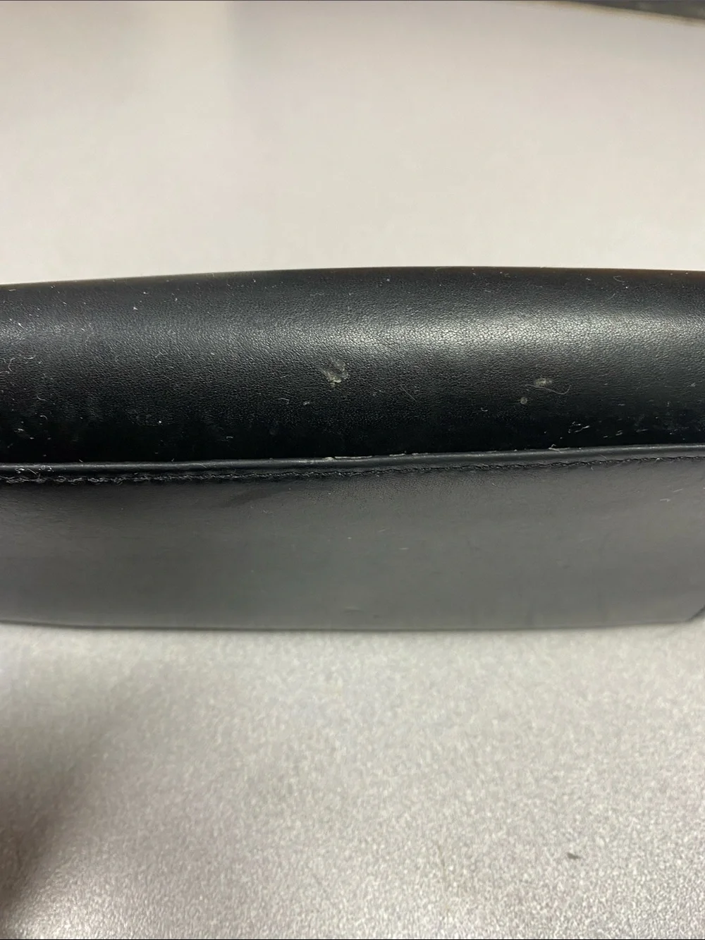Coach Black Leather Trifold Wallet with Signature Metal Snap